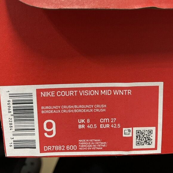 NIKE Court Vision MID Winterized Men Sz 9 Burgundy Crush/Plum Eclipse DR7882-600 main image 6
